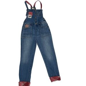 Matilda Jane Kids Denim Overalls Butterfly Patchwork Plaid Trim Size 10 Boho